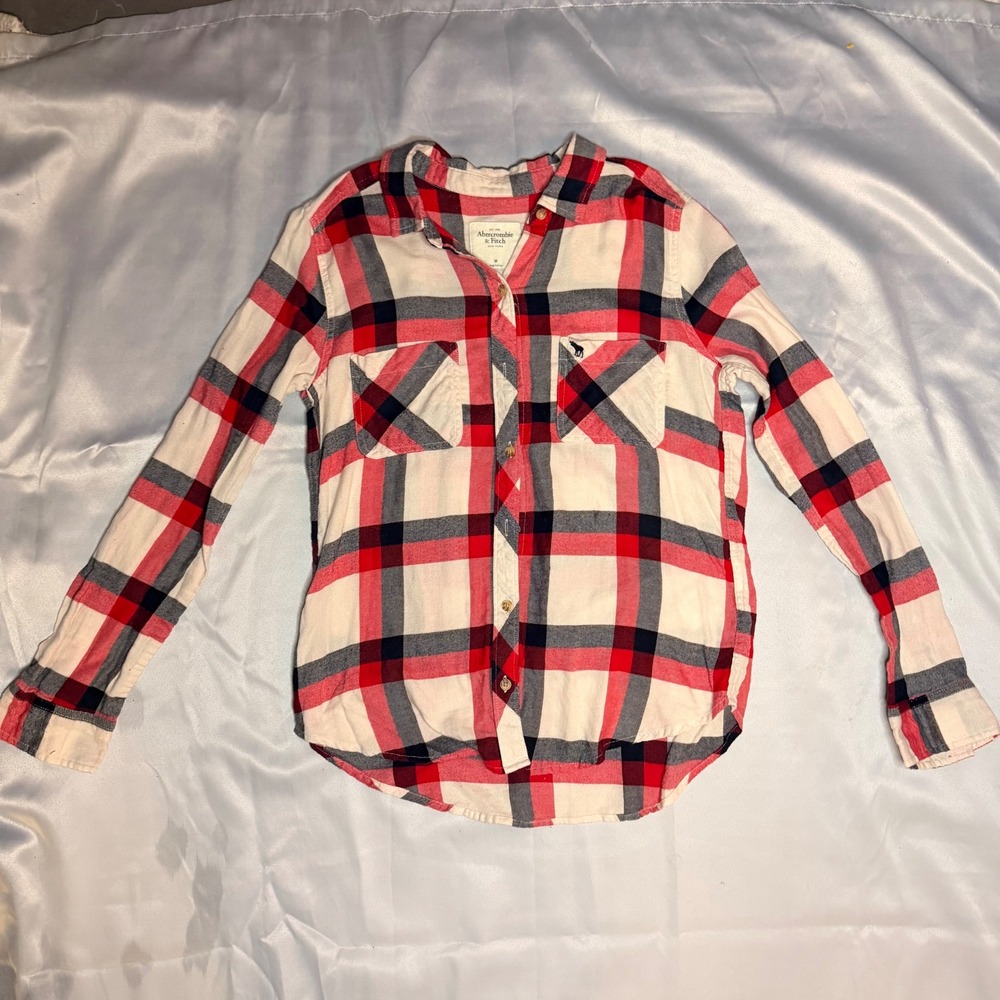 Abercrombie &‎ Fitch Womens Red Plaid Flannel Shirt Long Sleeve Cotton Y2K
